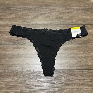 JENNI Intimates Women's Thong Black Lace Trim Core So Soft Cotton Panty Medium